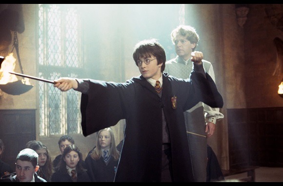 Still from Harry Potter and the Chamber of Secrets with Harry dueling