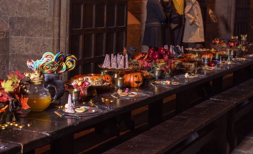 Great Hall at Hallowe'en long table close up