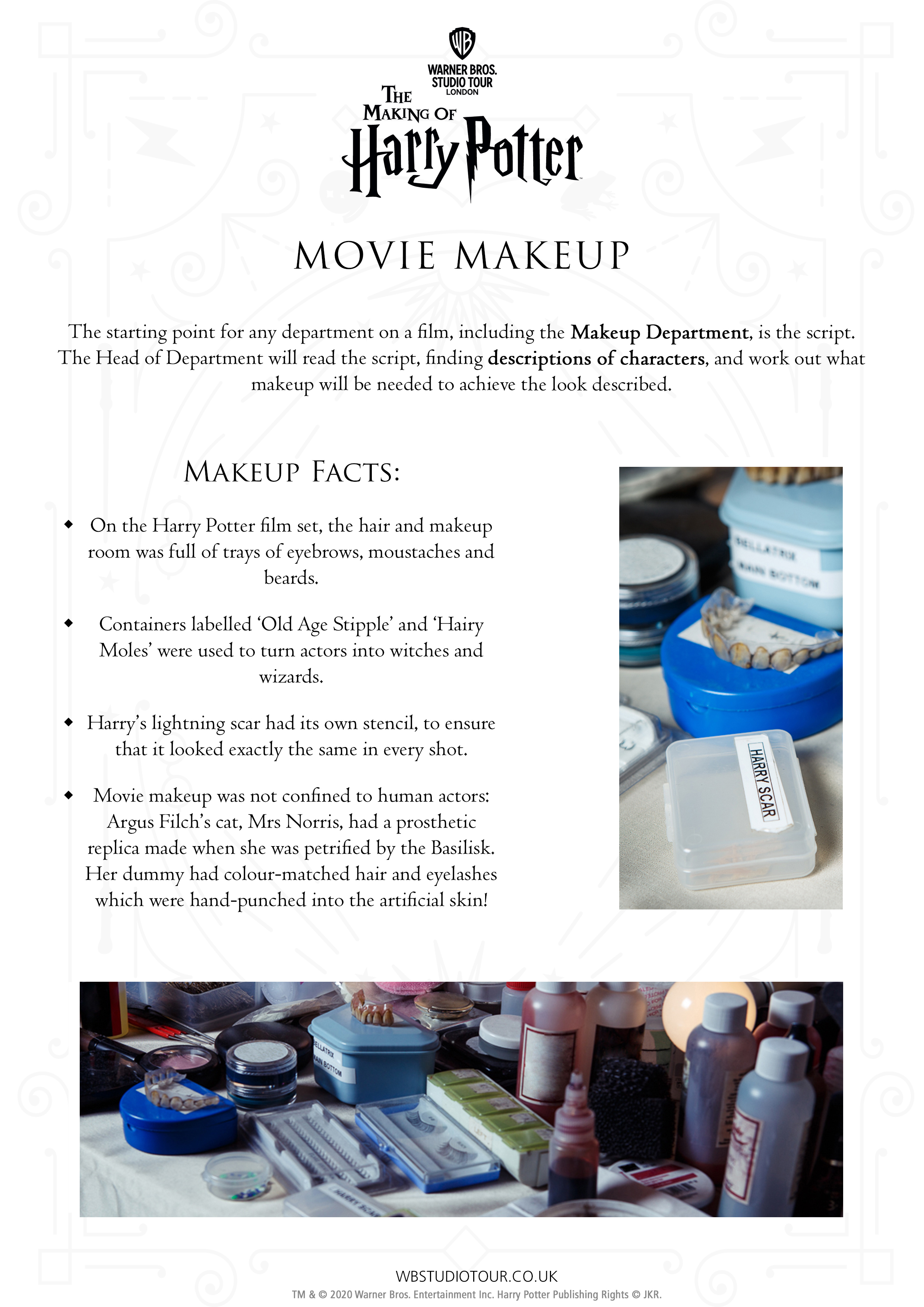 Movie Makeup activity worksheets page 1 - Studio Tour at Home