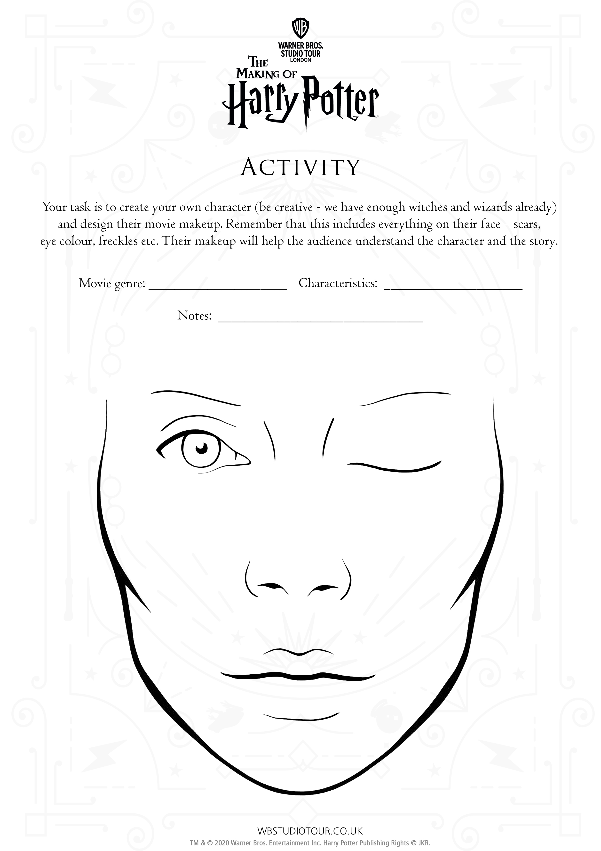Movie Makeup activity worksheets page 2 - Studio Tour at Home