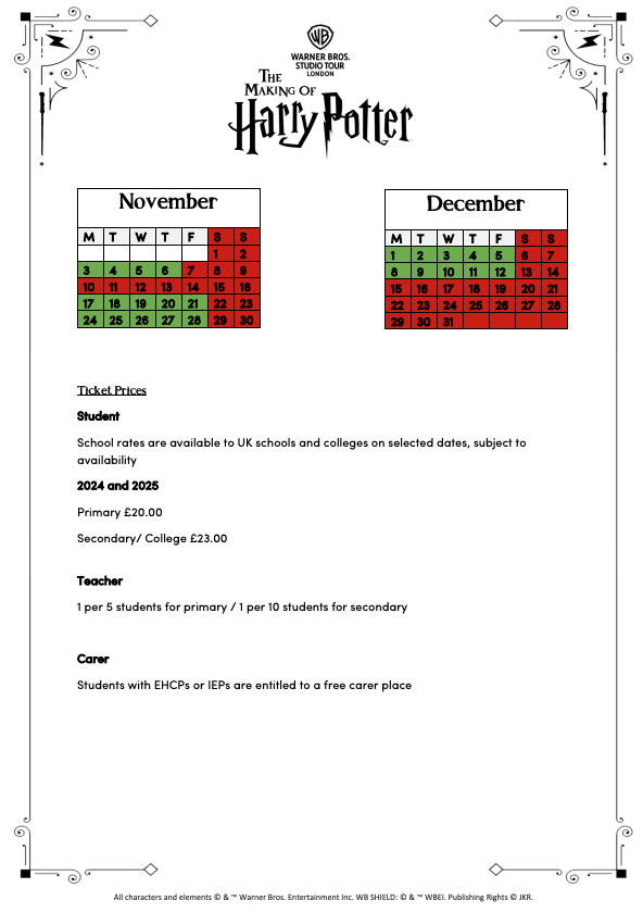 Risk Assessment for School Visits page 1 - Studio Tour