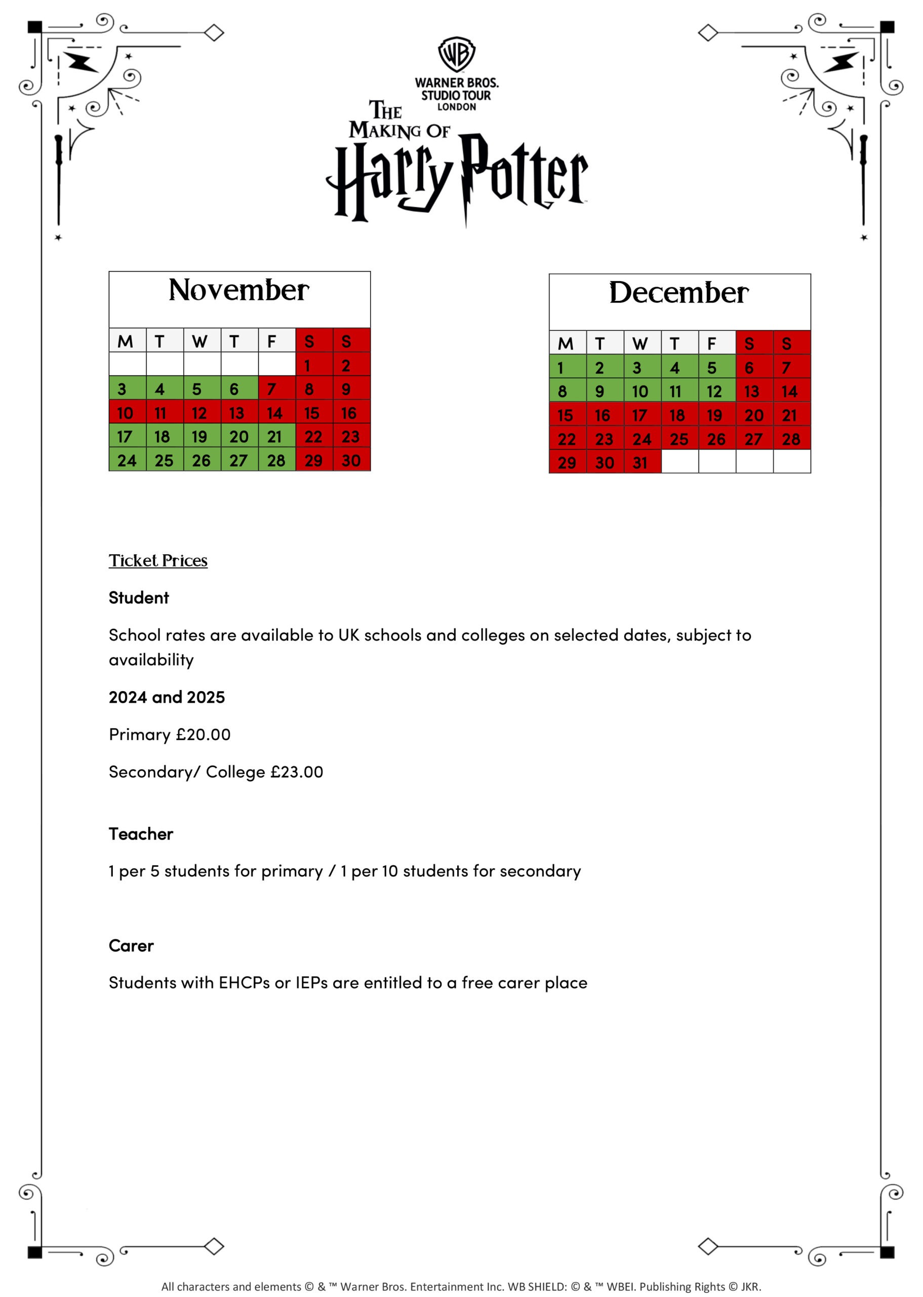 Risk Assessment for School Visits page 1 - Studio Tour