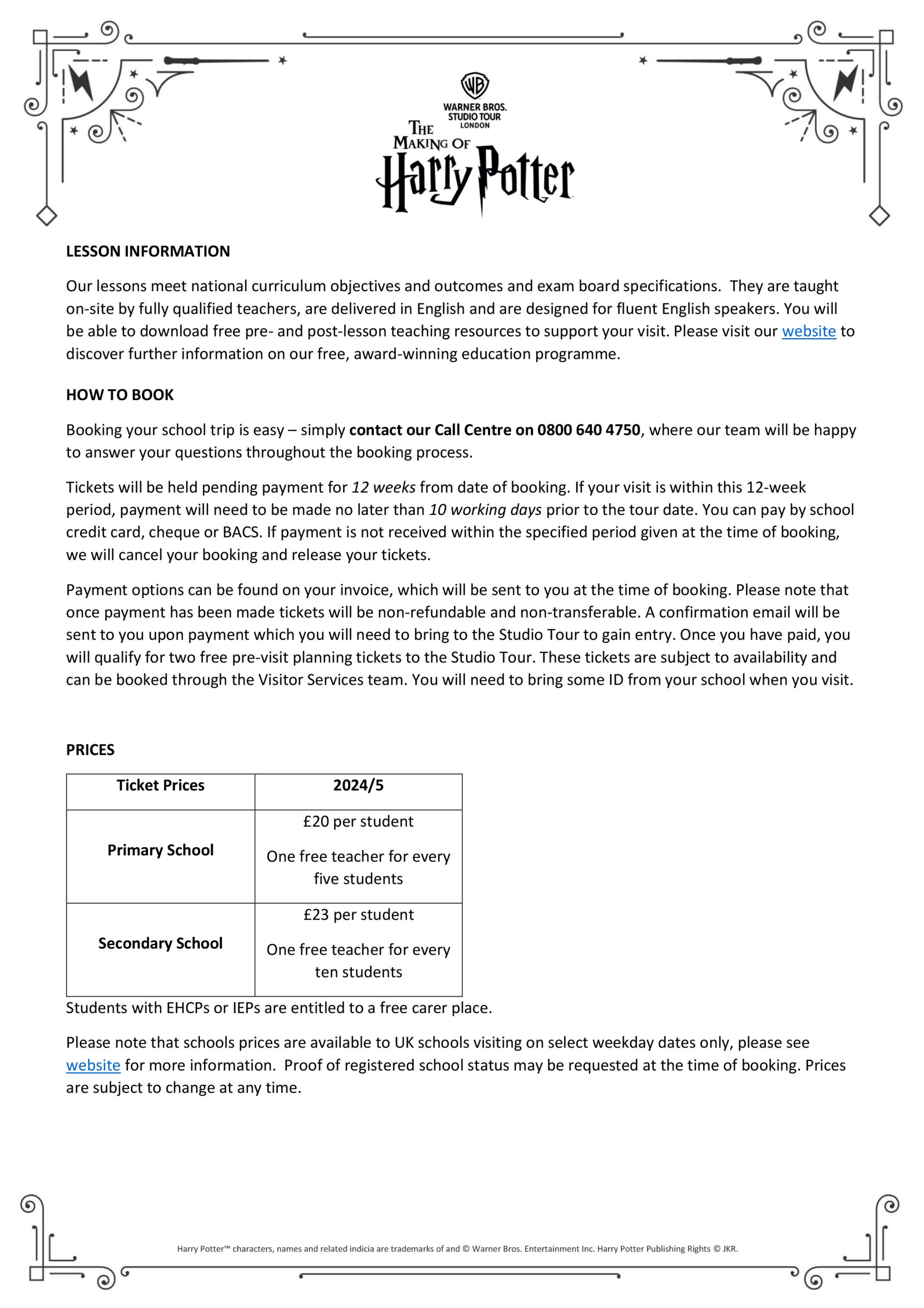 School Visit Information page 2 - Studio Tour