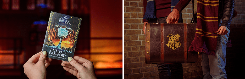 A Triwizard Tournament Activity Passport at the Studio Tour and a Hogwarts house trunk from the Harry Potter Shop