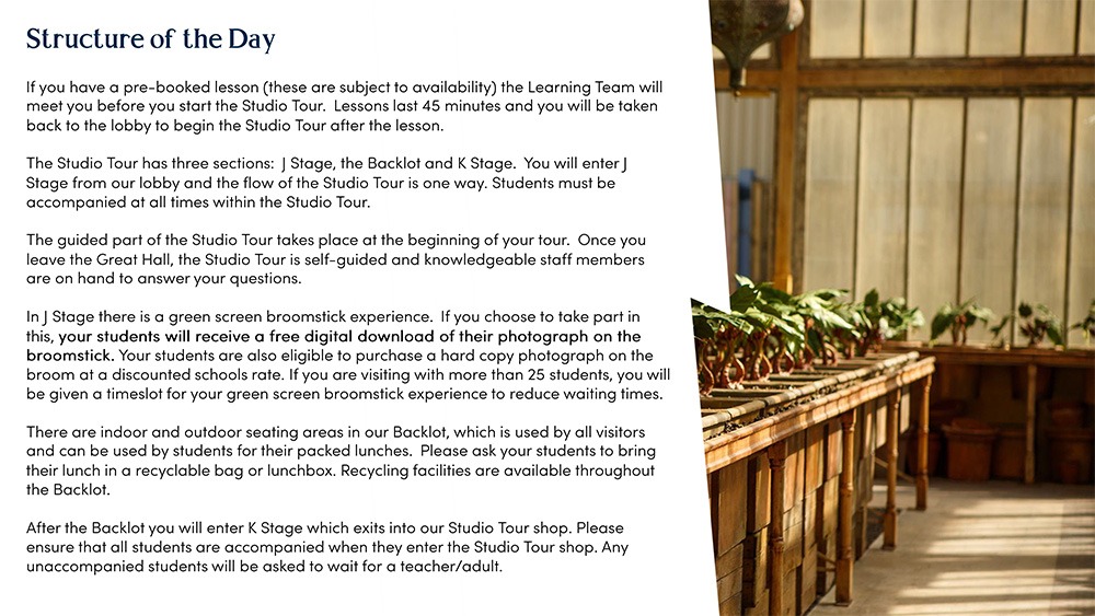 School Visit Information page 2 - Studio Tour