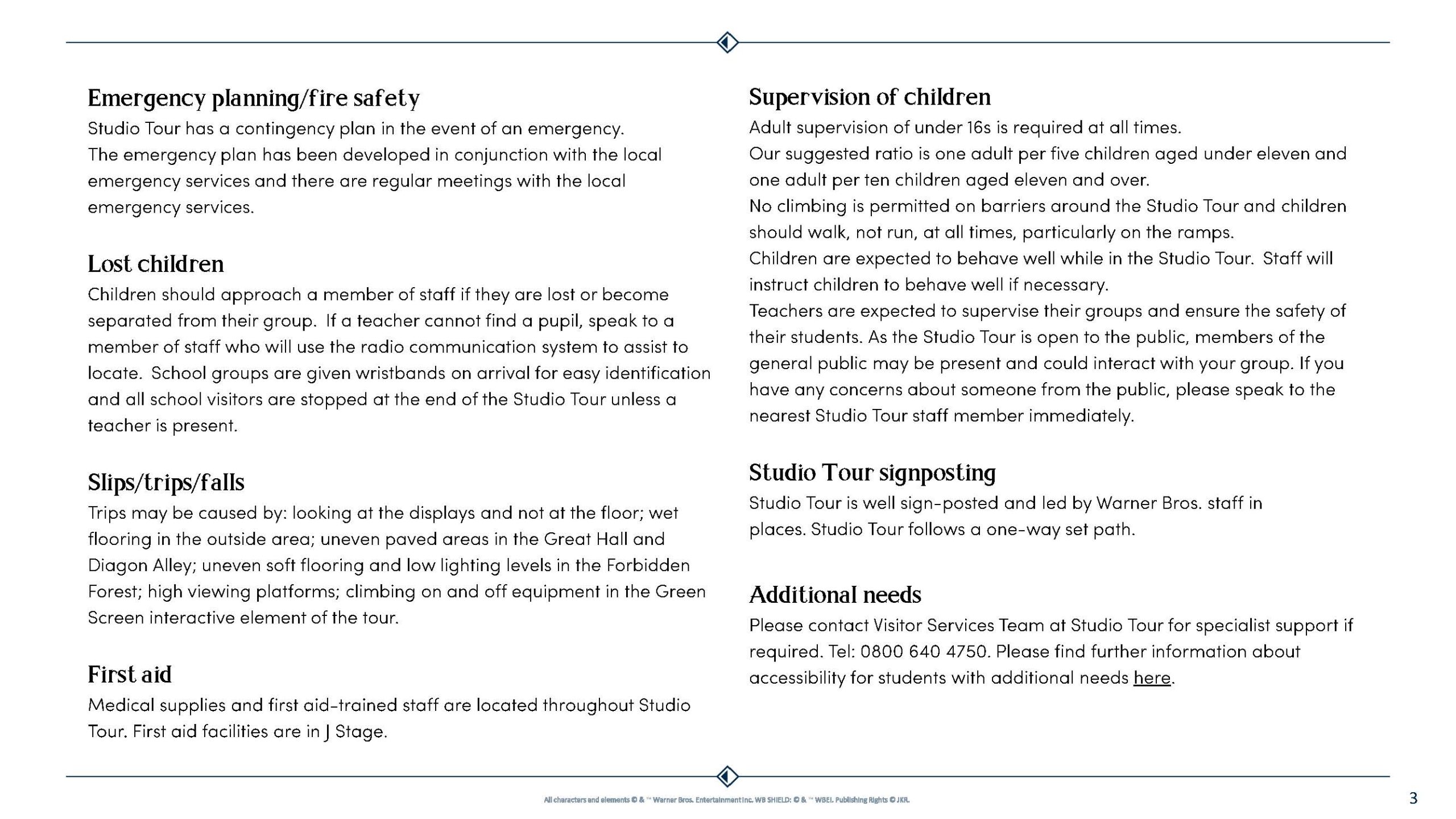 Risk Assessment for School Visits page 1 - Studio Tour